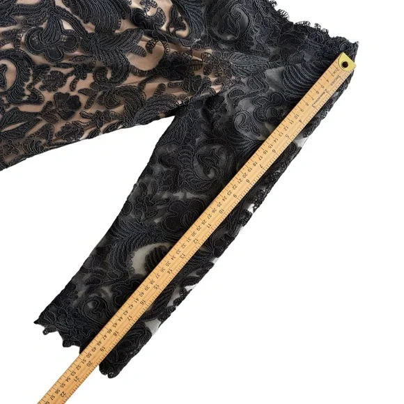 Tadashi Shoji Black Corded Embroidery Tulle 3/4 Sleeve Lace Dress Evening 12 - Picture 11 of 16